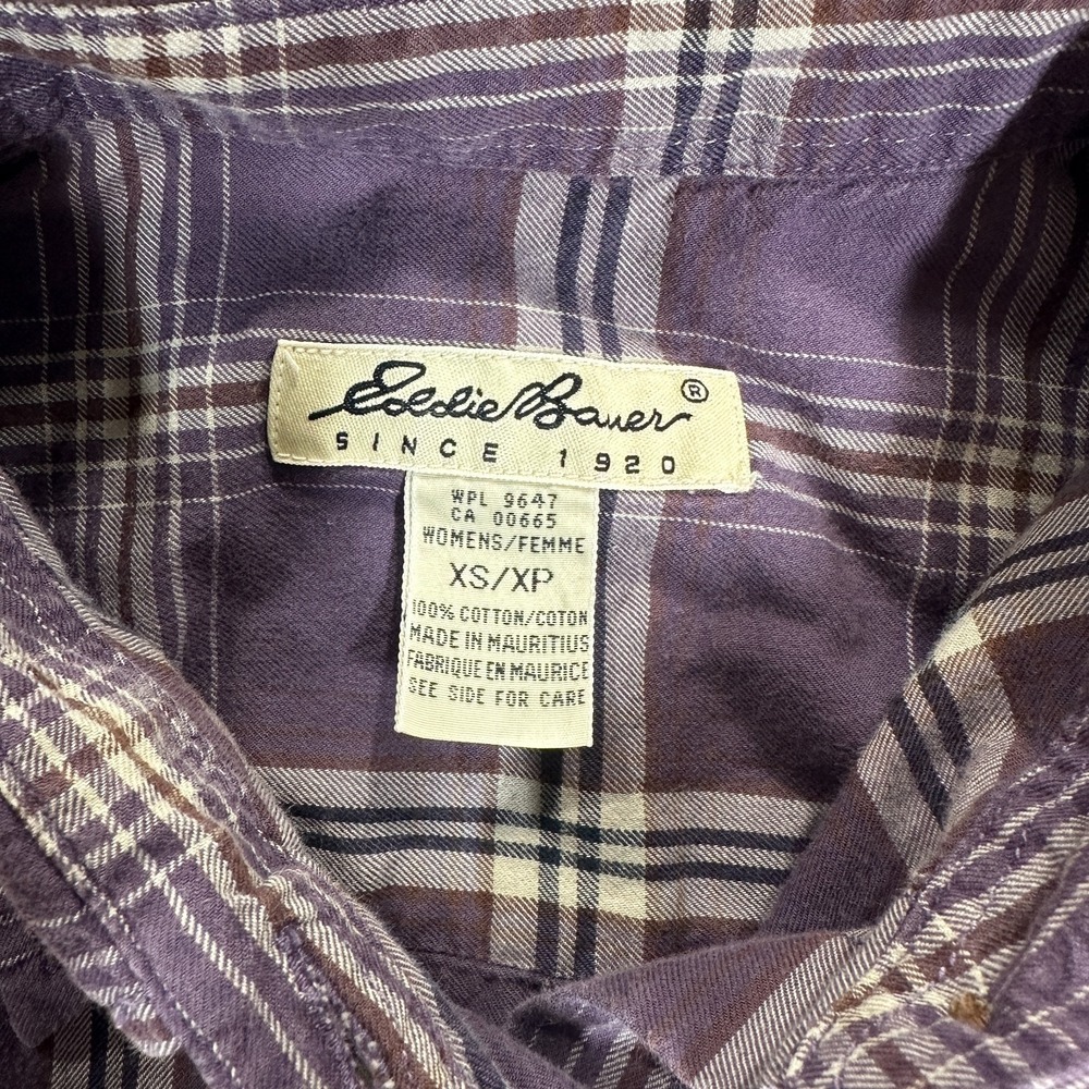 Eddie Bauer Flannel Shirt Womens XS Purple Plaid Long Sleeve Button-Up Vintage - Picture 5 of 10